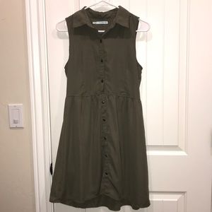 Forest green button down dress with collar